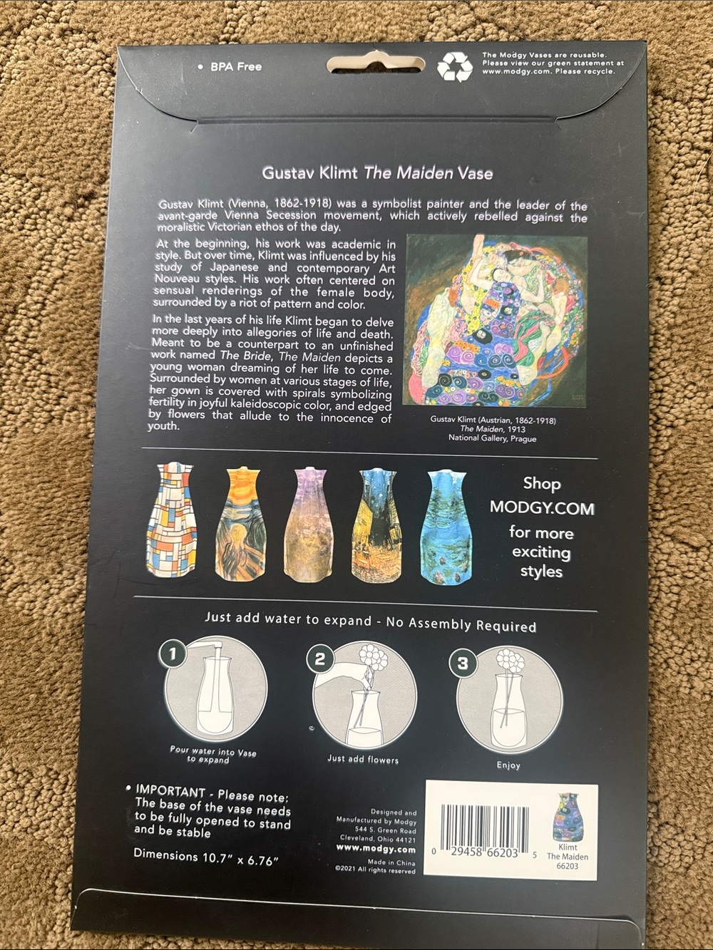 Gustav Klimt Expandable Vase - The Maiden - Picture 2 of 4